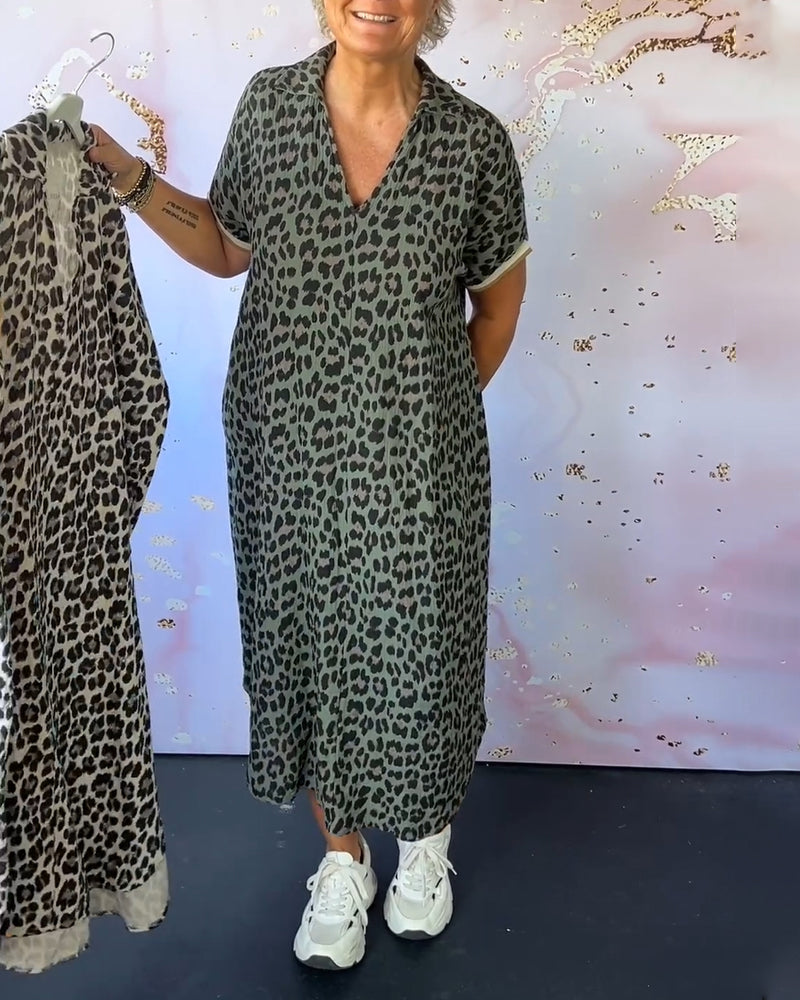Sonja™ | Panterprint jurk met V-hals