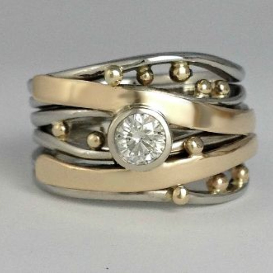 Maja™ | Vintage guldring med intarsia och zirkonia