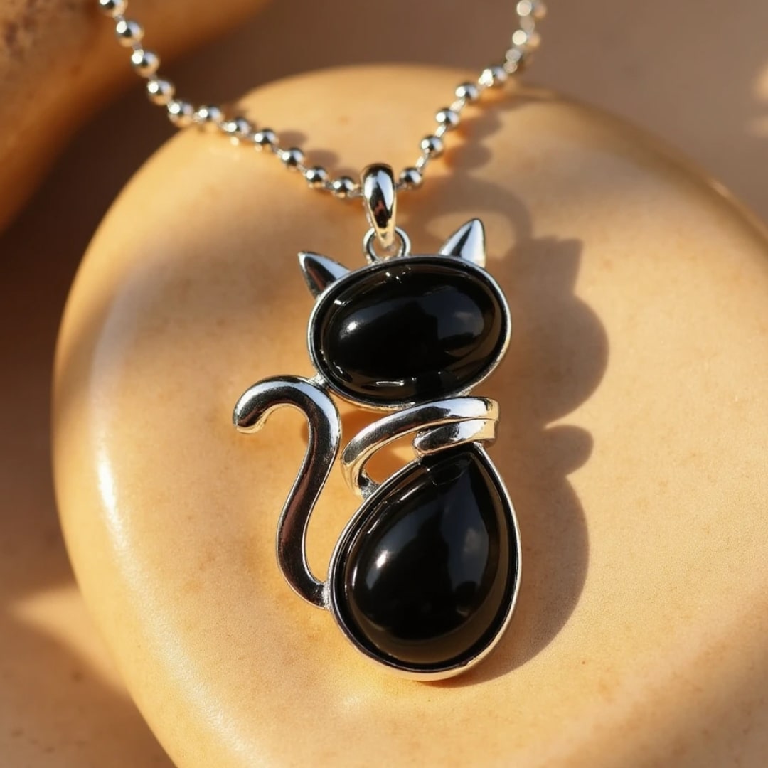 Märta™ | Halsband med katt i äkta sten