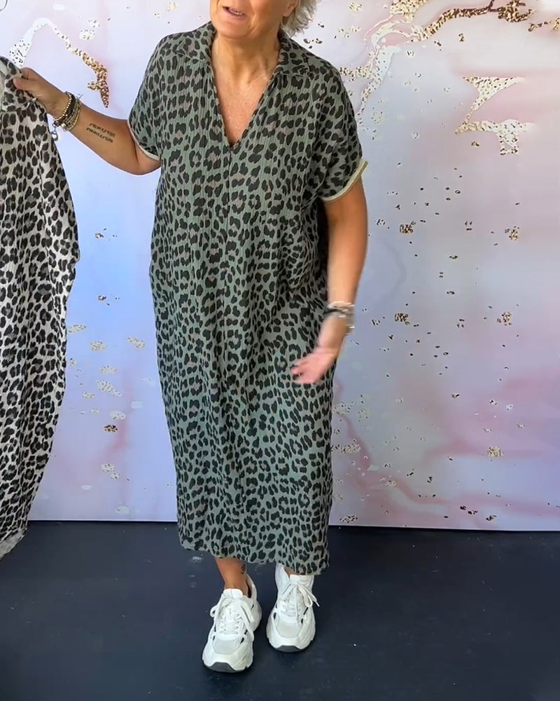 Sonja™ | Panterprint jurk met V-hals