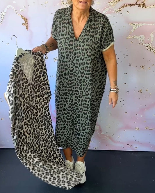 Sonja™ | Panterprint jurk met V-hals