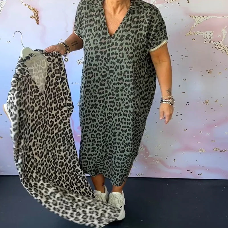 Sonja™ | Panterprint jurk met V-hals
