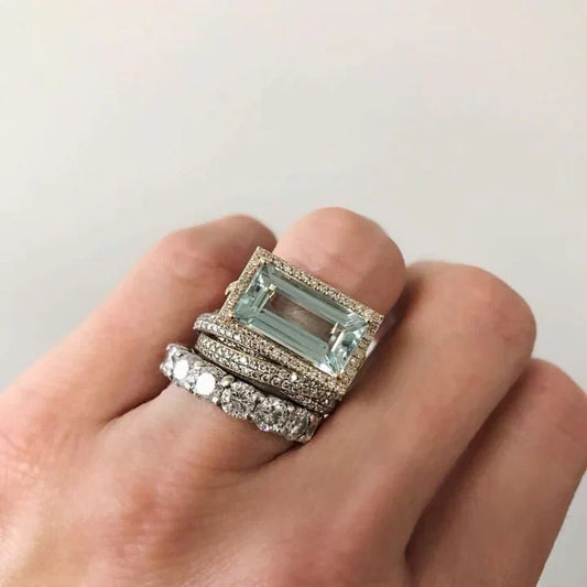 Astrid™ | Set med glittrande ringar i silver och turkos kristall