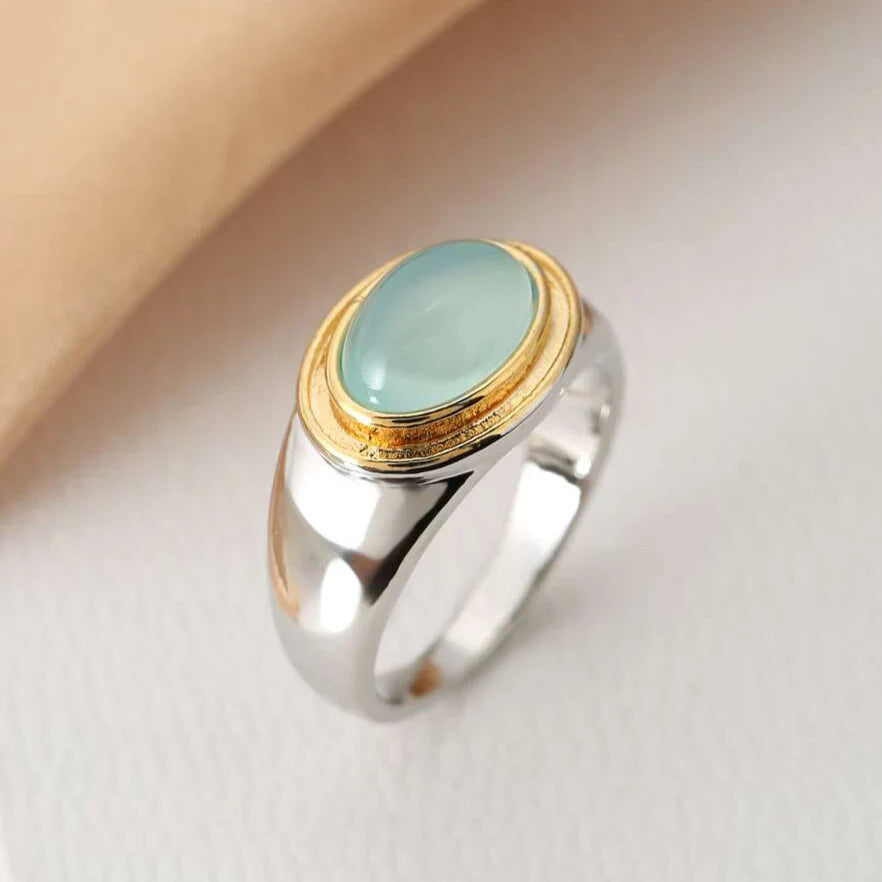 Polina™ | Grön Ring med Rund Sten, Vintage