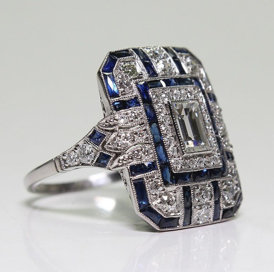 Freja™ | Vintage ring i glänsande silver och blå zirkonia