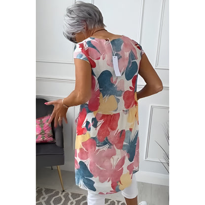 Ellen™ | Kevyt perhoskuvioitu mekko pyöreällä pääntiellä